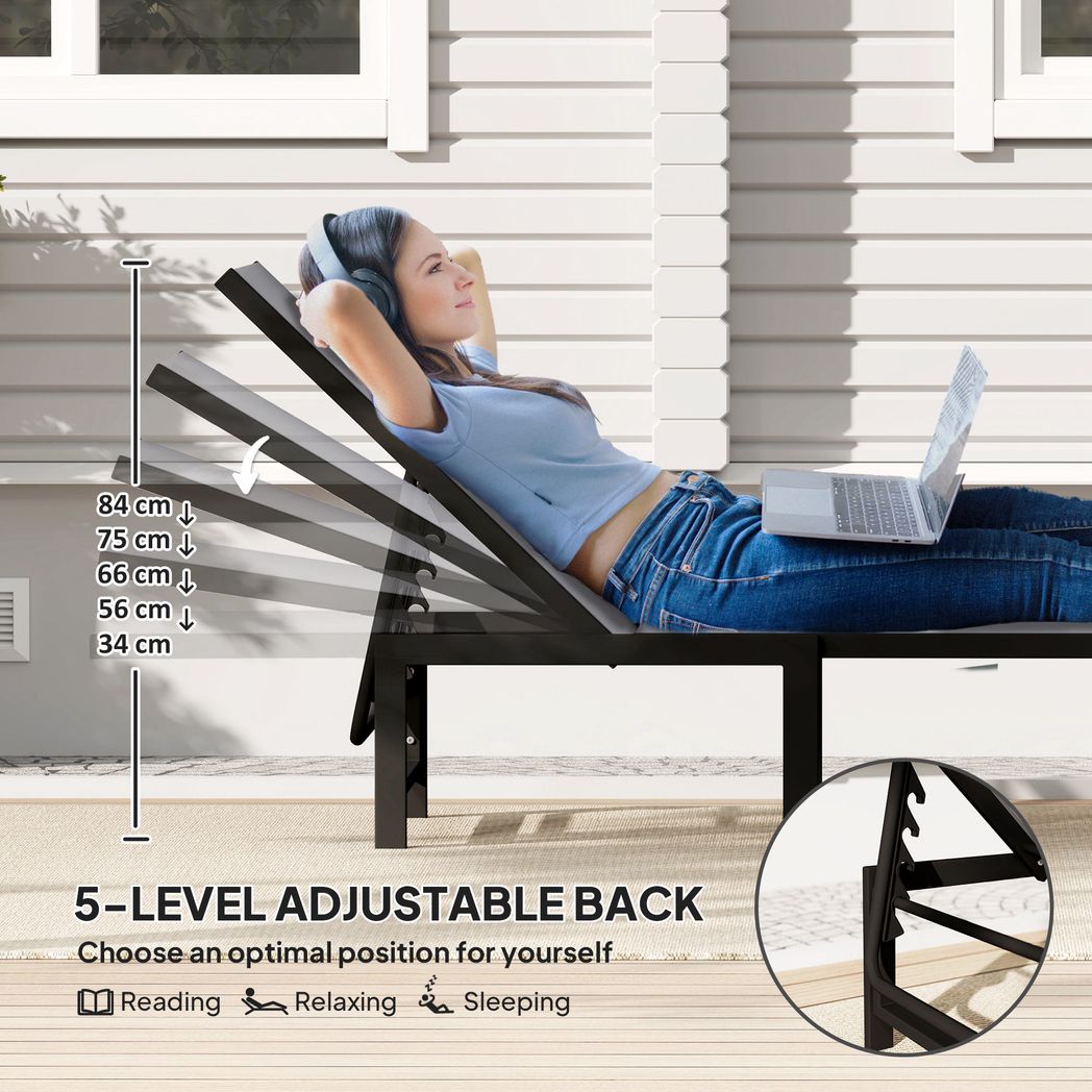 Outsunny Sun Lounger, 5-Level Reclining Sunbed