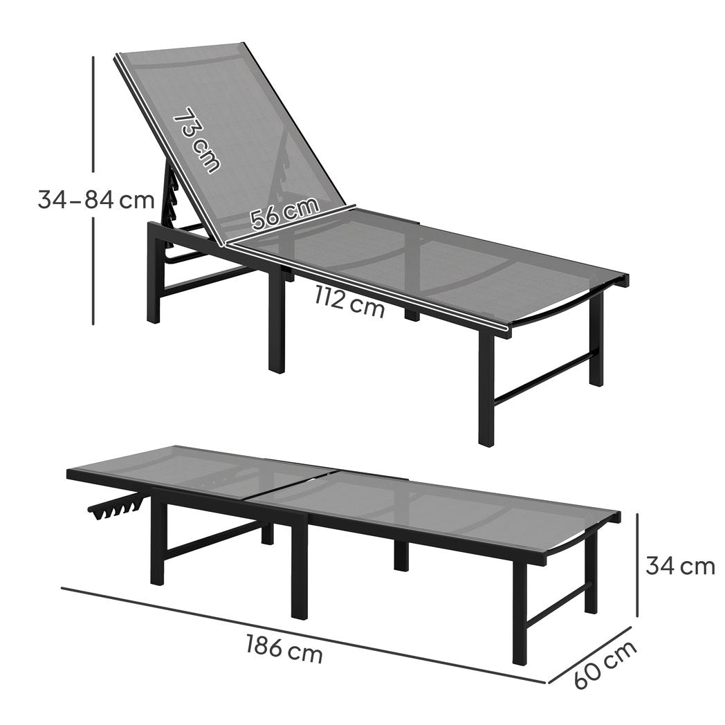 Outsunny Sun Lounger, 5-Level Reclining Sunbed