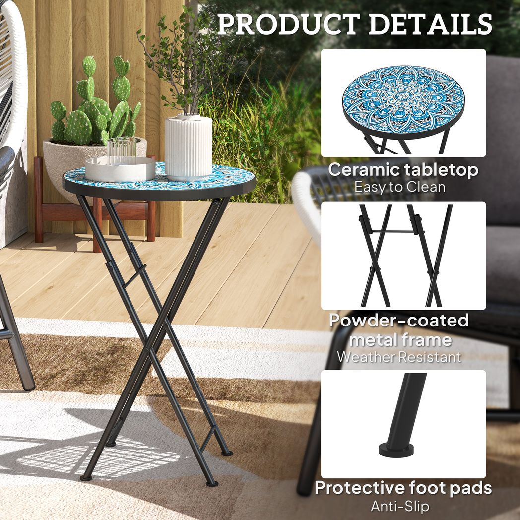 Outsunny Mosaic Garden Table, 35.5cm Folding Coffee Table