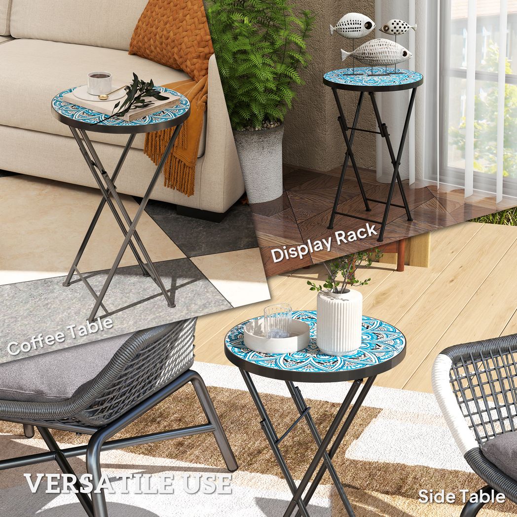 Outsunny Mosaic Garden Table, 35.5cm Folding Coffee Table