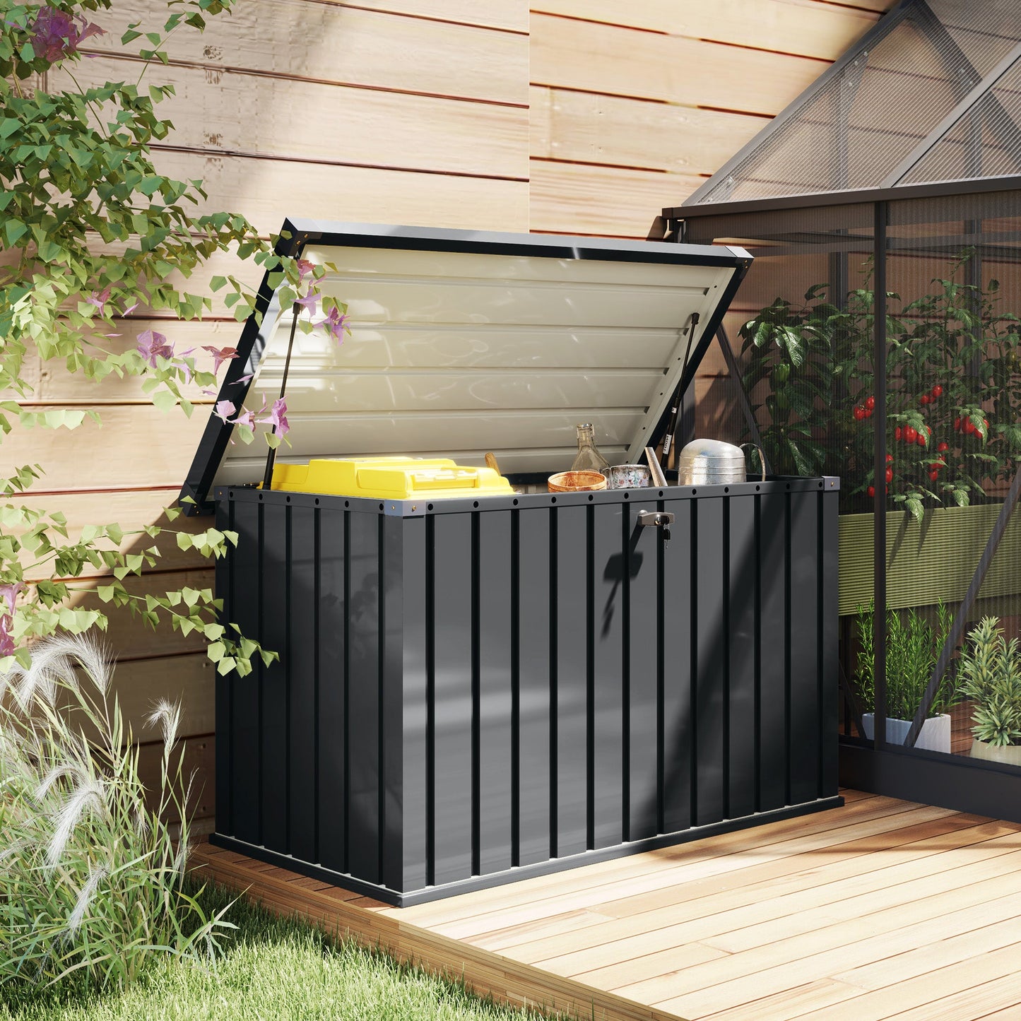 Outsunny 400L Waterproof Metal Outdoor Storage Box with Lock and Keys