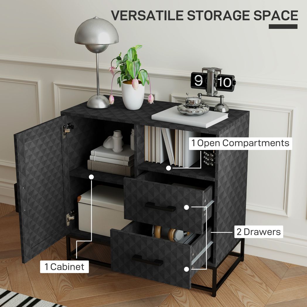 HOMCOM Cupboard with Adjustable Shelf, Open Compartment, 2 Drawers