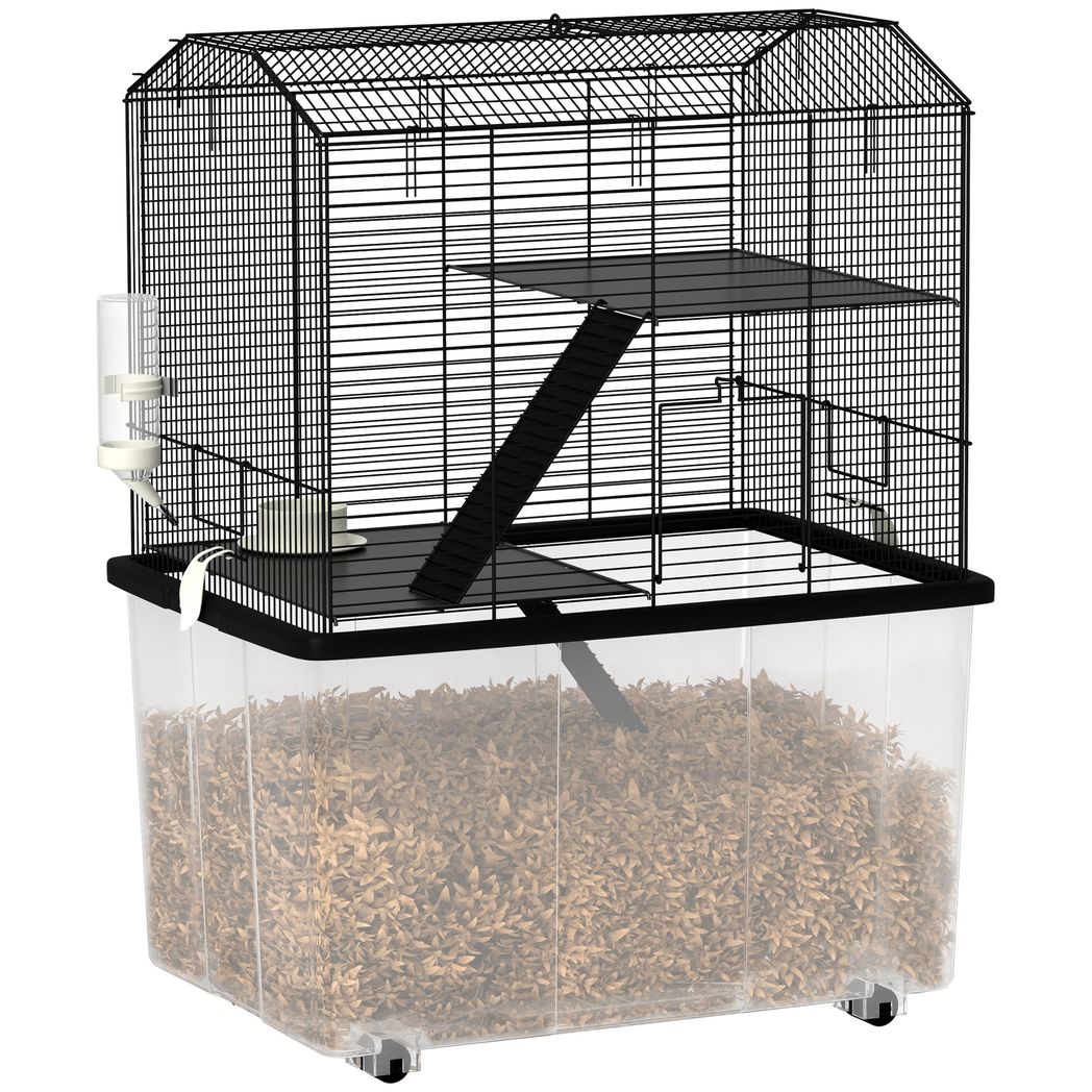 PawHut Hamster Cage, Three-Tier Gerbil Cage w/ Deep Bottom, Ramp, Food Dish