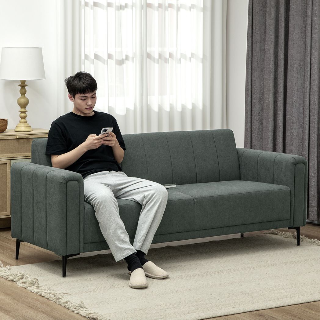 HOMCOM 3 Seater Sofa, Modern Fabric Couch with Channel Tufted