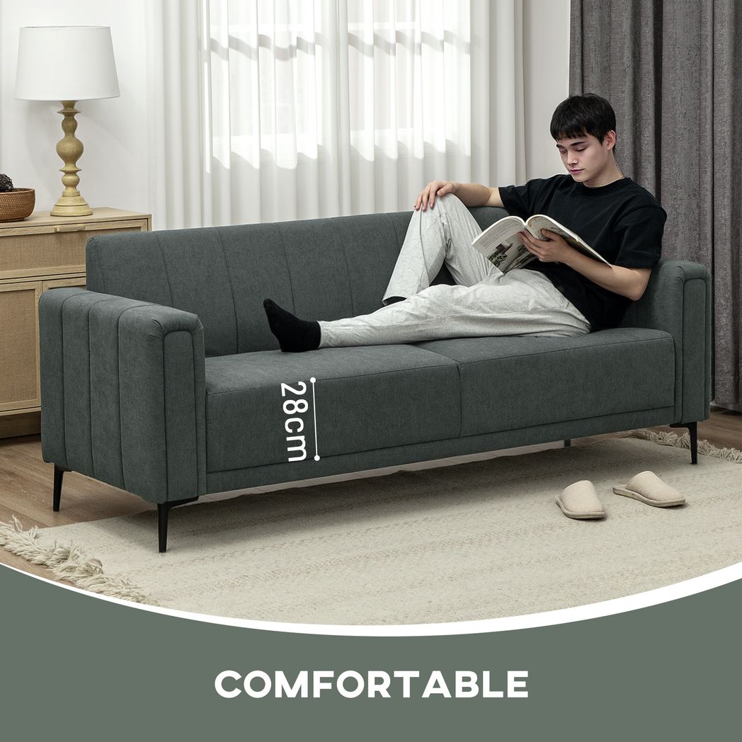 HOMCOM 3 Seater Sofa, Modern Fabric Couch with Channel Tufted