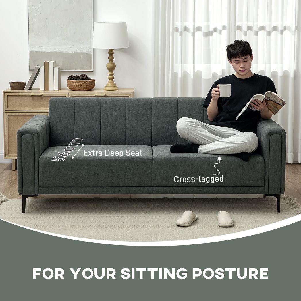 HOMCOM 3 Seater Sofa, Modern Fabric Couch with Channel Tufted