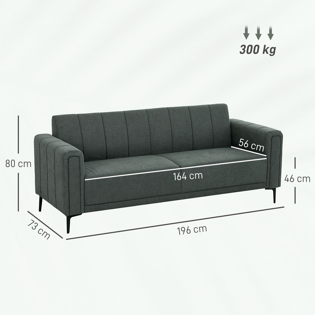 HOMCOM 3 Seater Sofa, Modern Fabric Couch with Channel Tufted