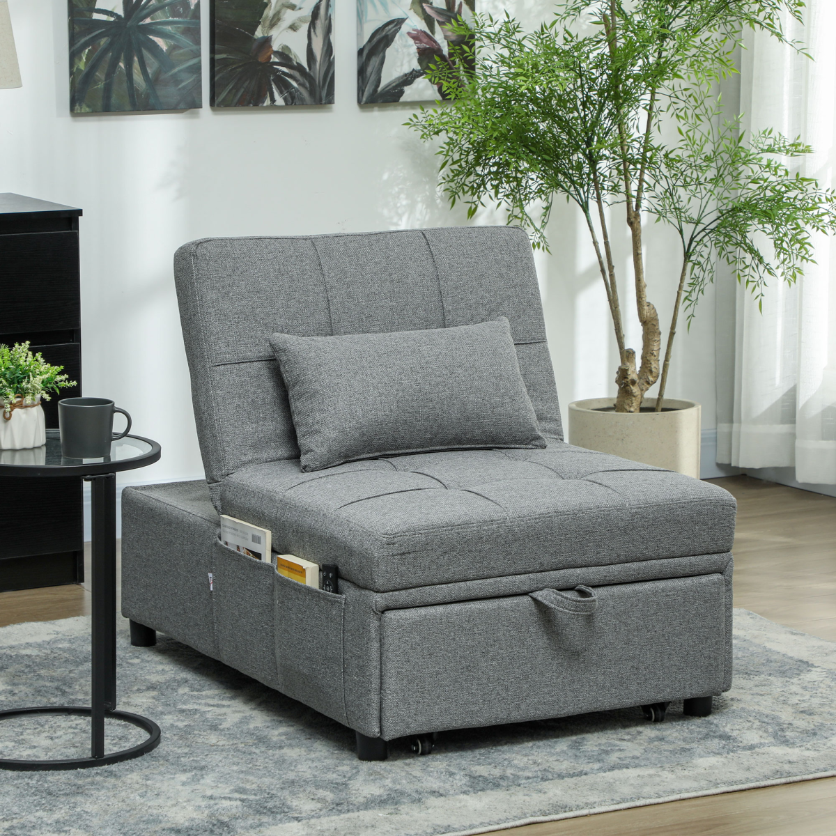 HOMCOM 4-in-1 Pull Out Sleeper Chair Bed with Pockets