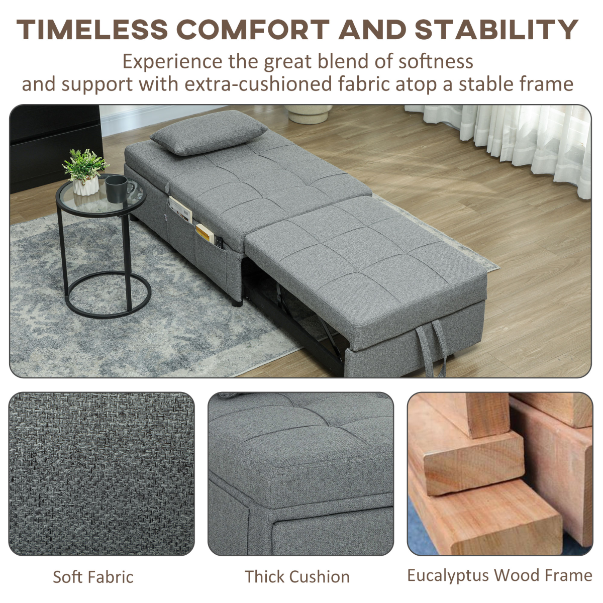 HOMCOM 4-in-1 Pull Out Sleeper Chair Bed with Pockets