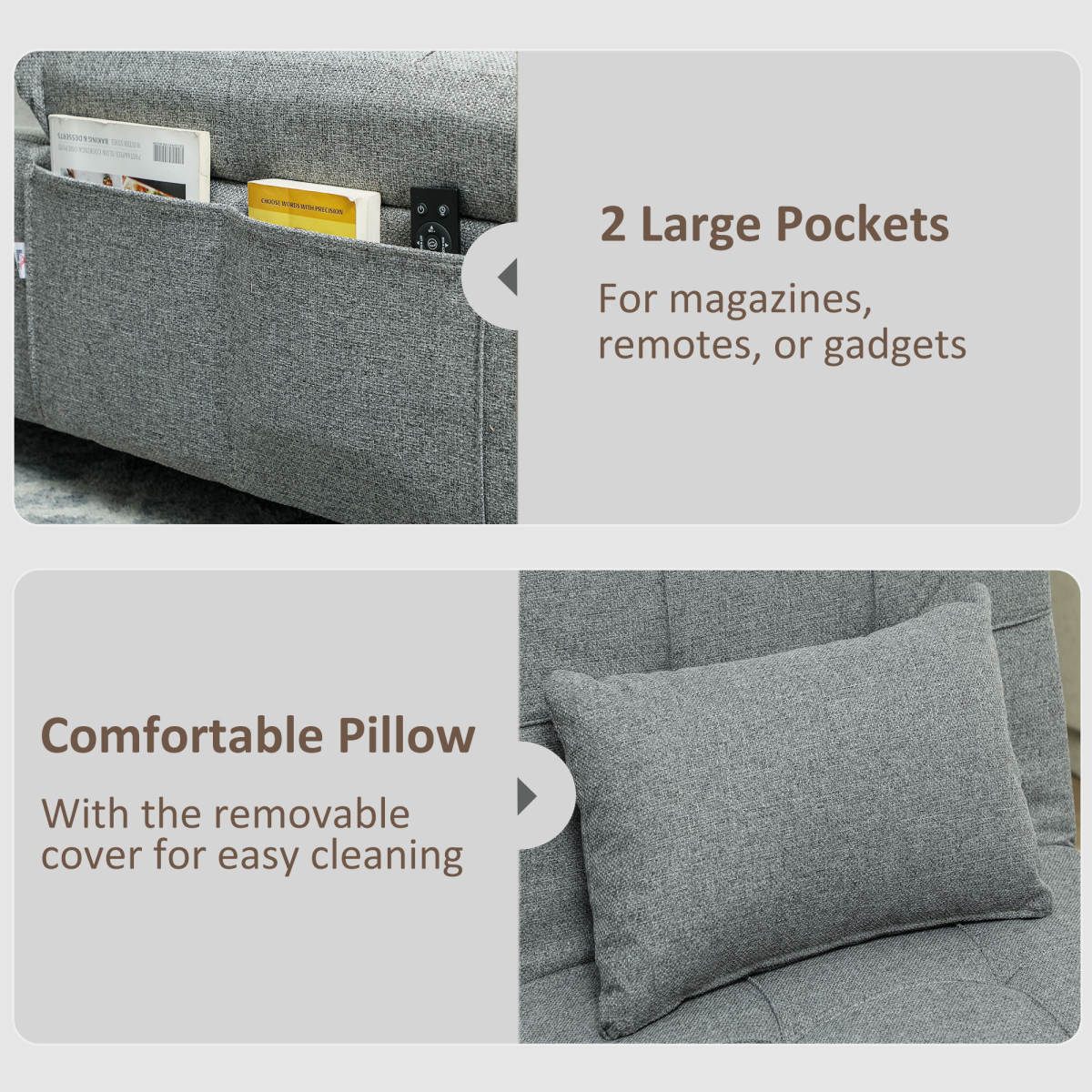 HOMCOM 4-in-1 Pull Out Sleeper Chair Bed with Pockets