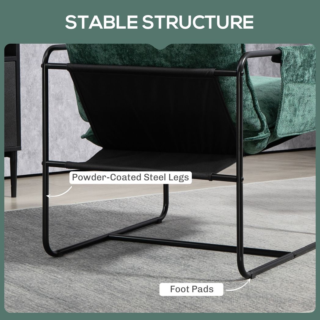 HOMCOM Upholstered Reading Chair with Side Pockets and Steel Frame