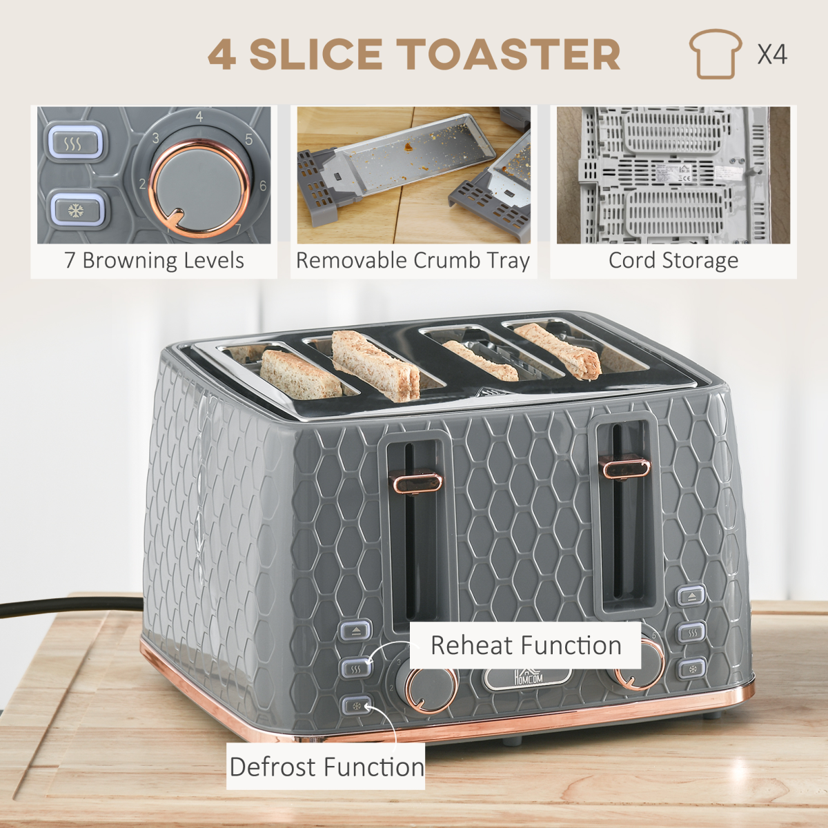 HOMCOM Kettle and Toaster Set 1.7L Fast Boil Kettle & 2 Slice Toaster Set