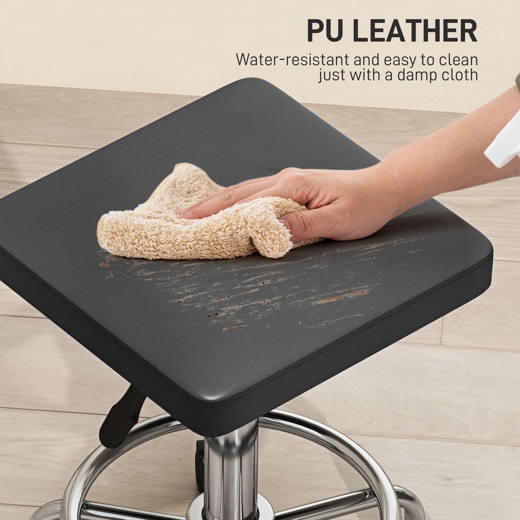 HOMCOM PU Leather Rolling Stool, Height Adjustable Salon Chair