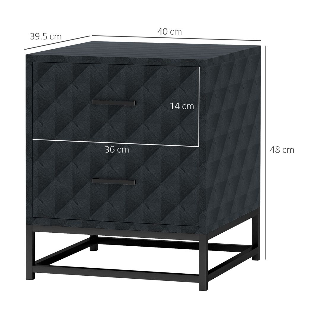 HOMCOM Bedside Table Set of 2, Nightstand with 2 Drawers, Steel Legs