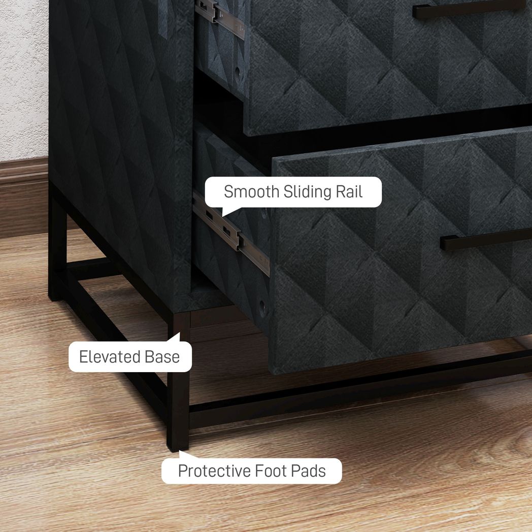 HOMCOM Bedside Table Set of 2, Nightstand with 2 Drawers, Steel Legs