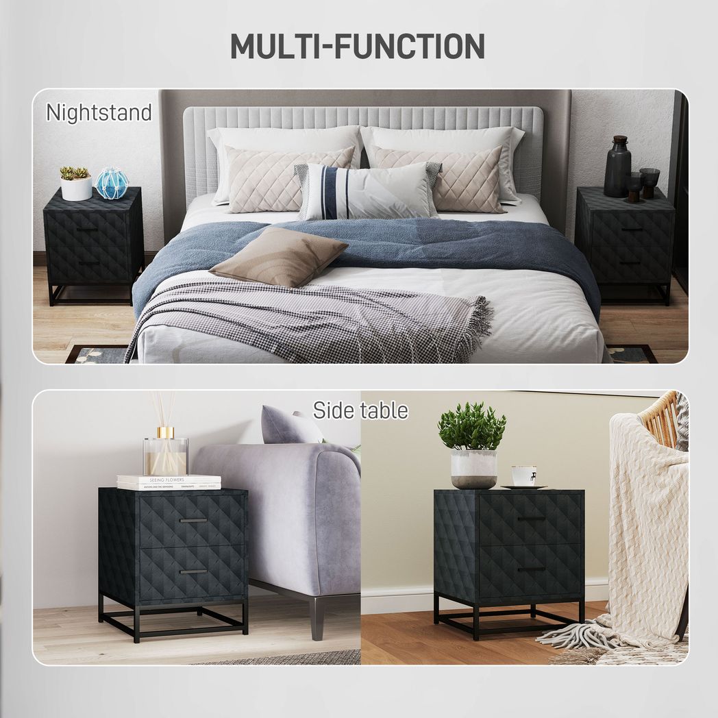 HOMCOM Bedside Table Set of 2, Nightstand with 2 Drawers, Steel Legs