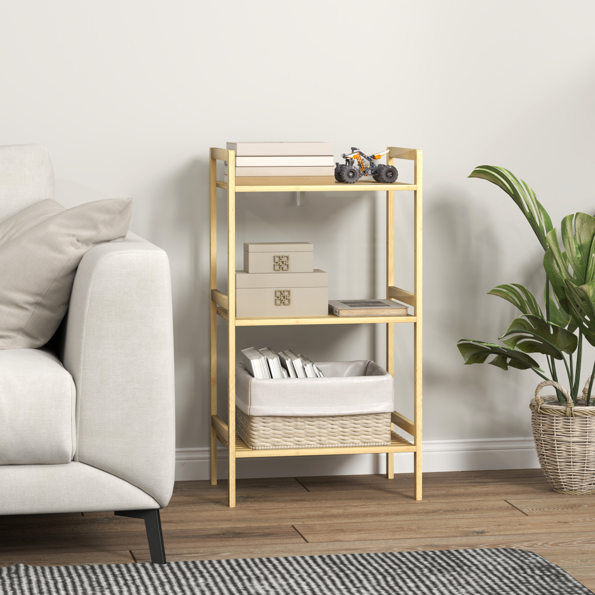 HOMCOM 3-Tier Bamboo Bathroom Storage Shelf with Adjustable Rack