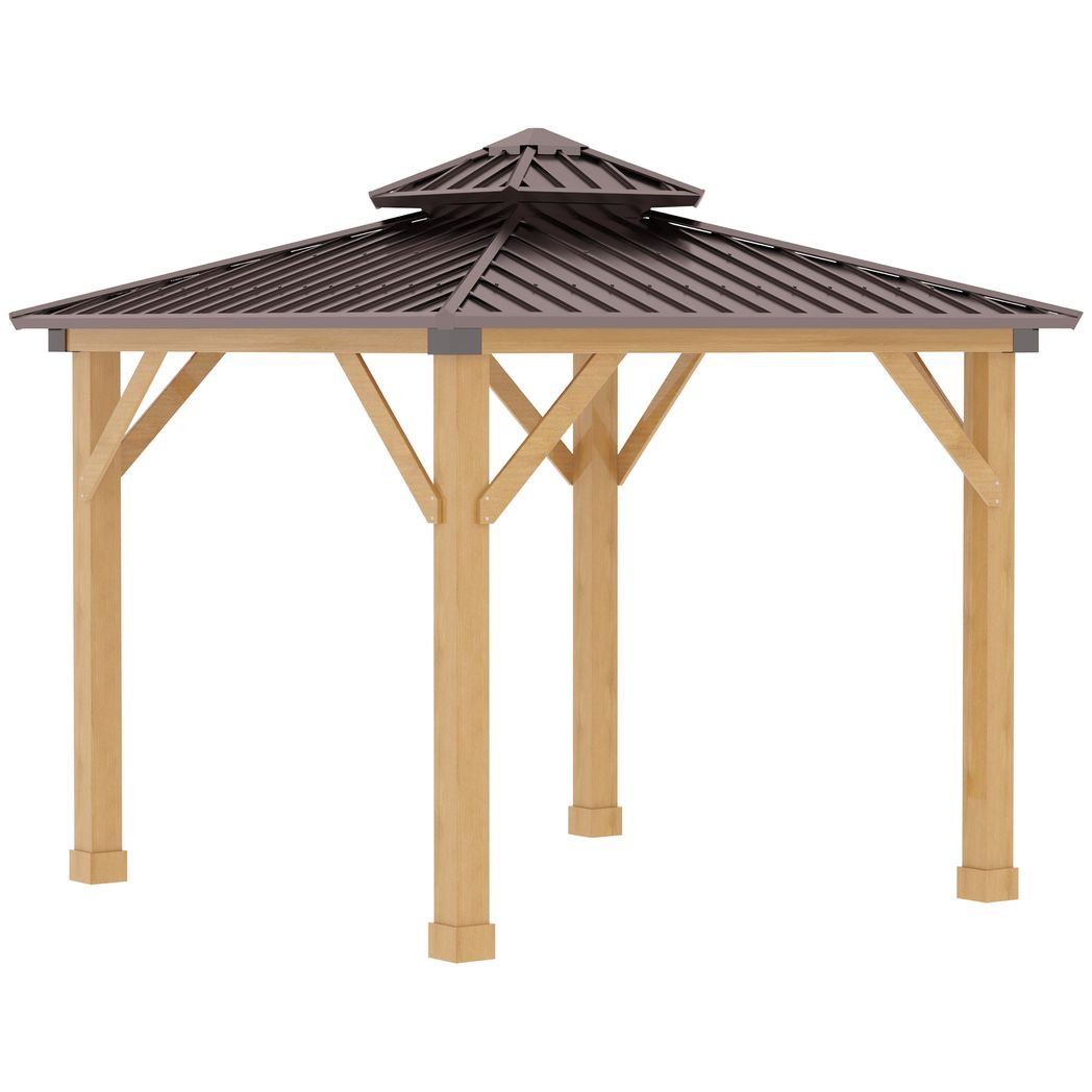 Outsunny 3x(3)M Double-Tier Hardtop Gazebo, Outdoor Patio Shelter