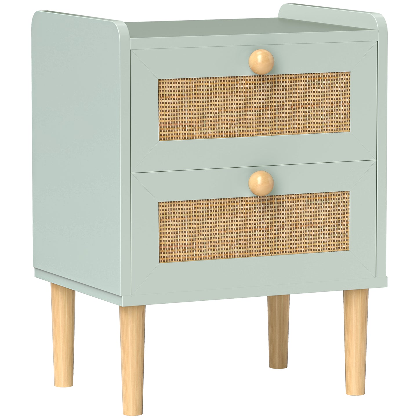 HOMCOM Boho Rattan Bedroom Chest of Drawers, 2 Drawer Dressers, Olive Green