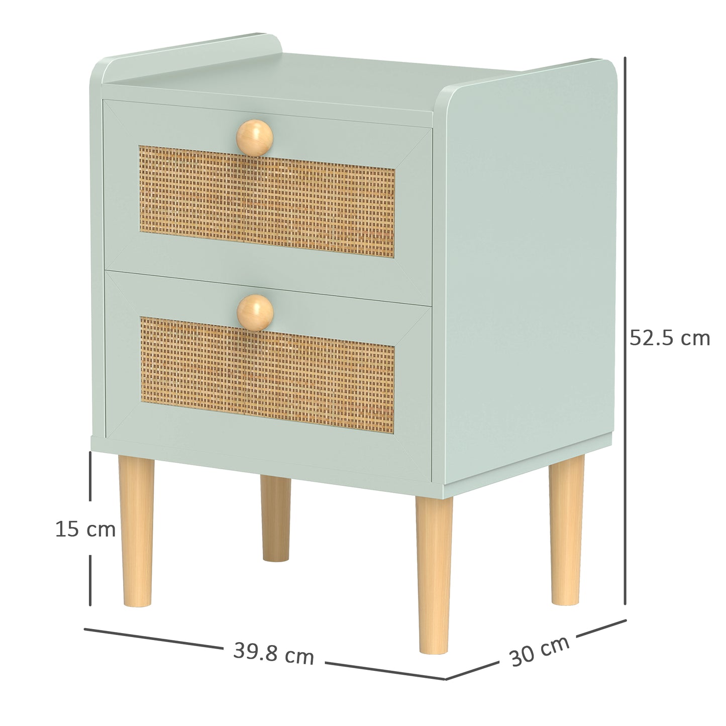 HOMCOM Boho Rattan Bedroom Chest of Drawers, 2 Drawer Dressers, Olive Green