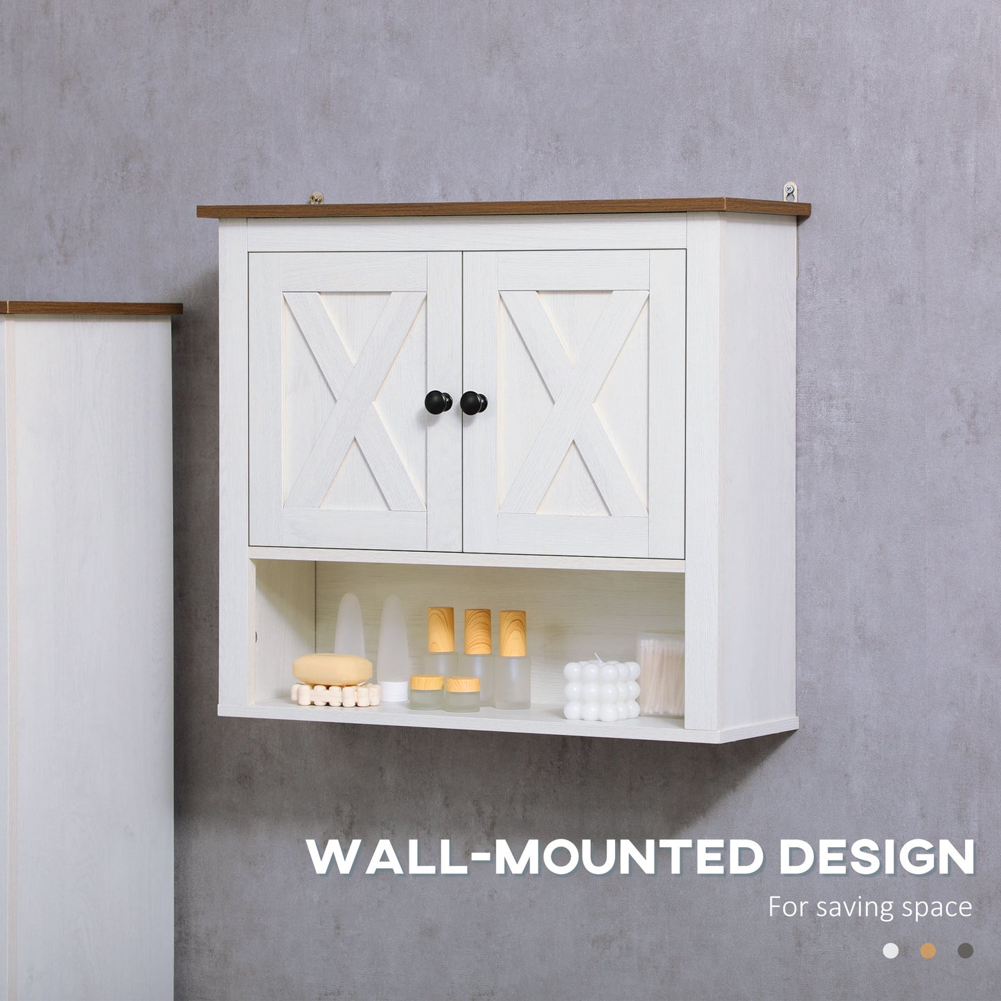 kleankin Farmhouse Bathroom Wall Cabinet with Shelves, Ash Wood-Effect