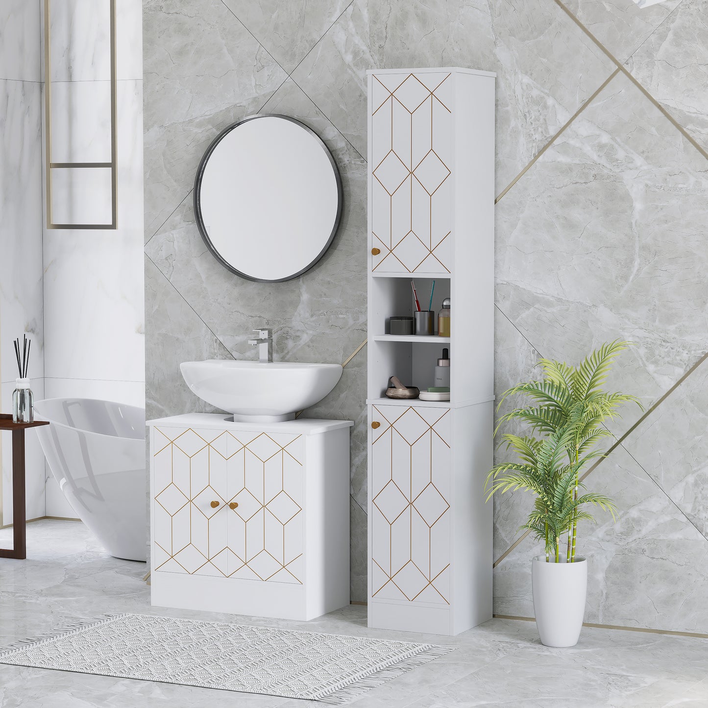 HOMCOM Slim Bathroom Storage Unit, Bathroom Cabinet with Doors, White