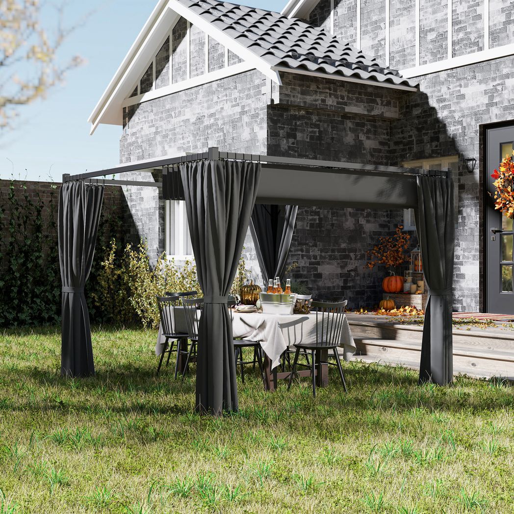Outsunny 3 x 3(m) Pergola with Retractable Roof and Curtains
