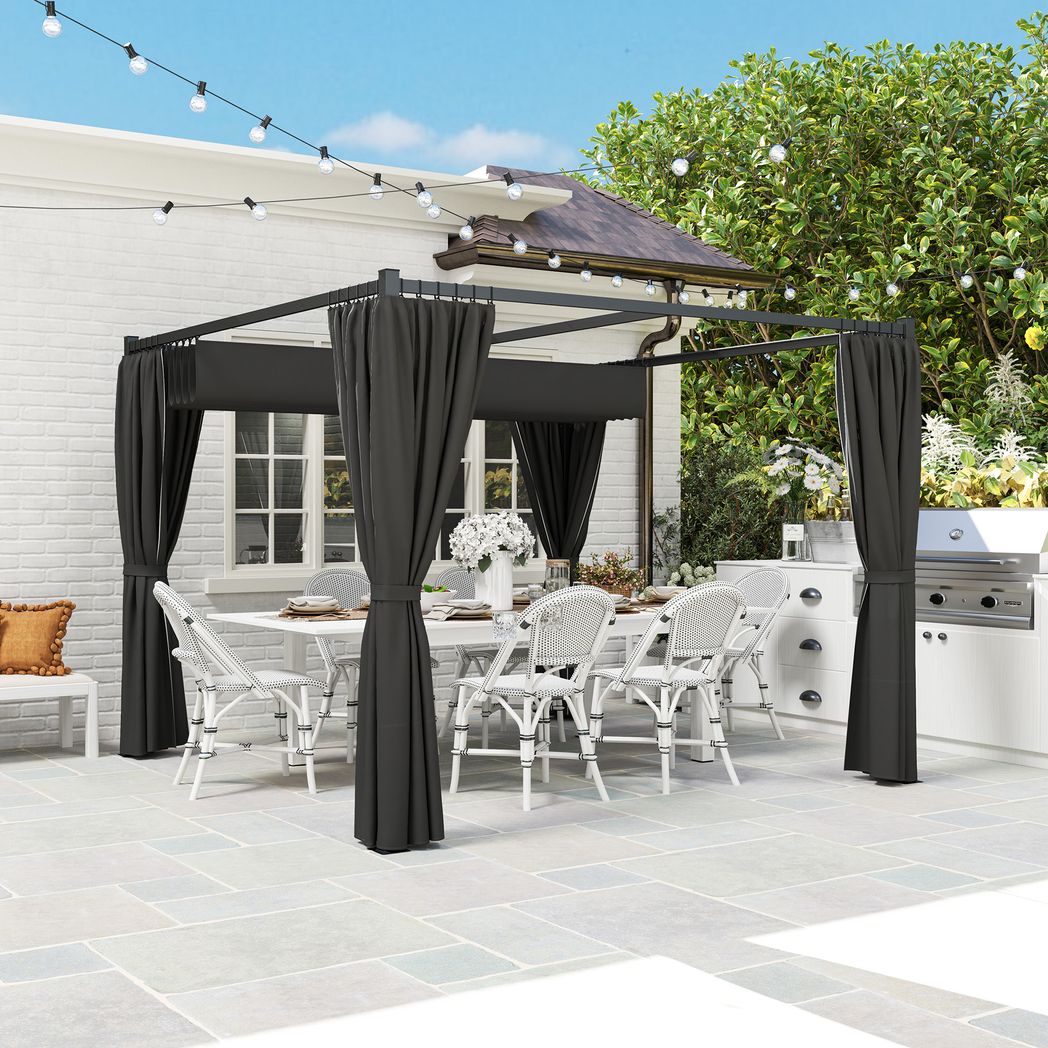 Outsunny 3 x 3(m) Pergola with Retractable Roof and Curtains