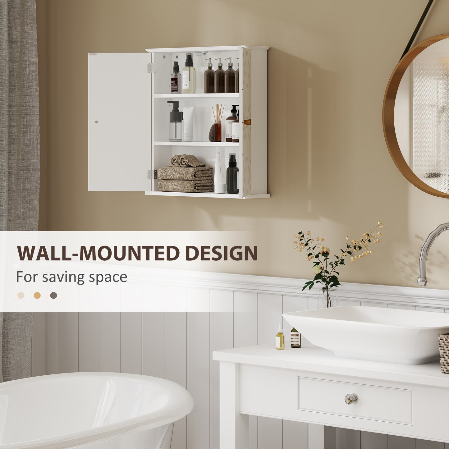 HOMCOM Bathroom Wall Cabinet, Wall Cupboard with Adjustable Shelf, White
