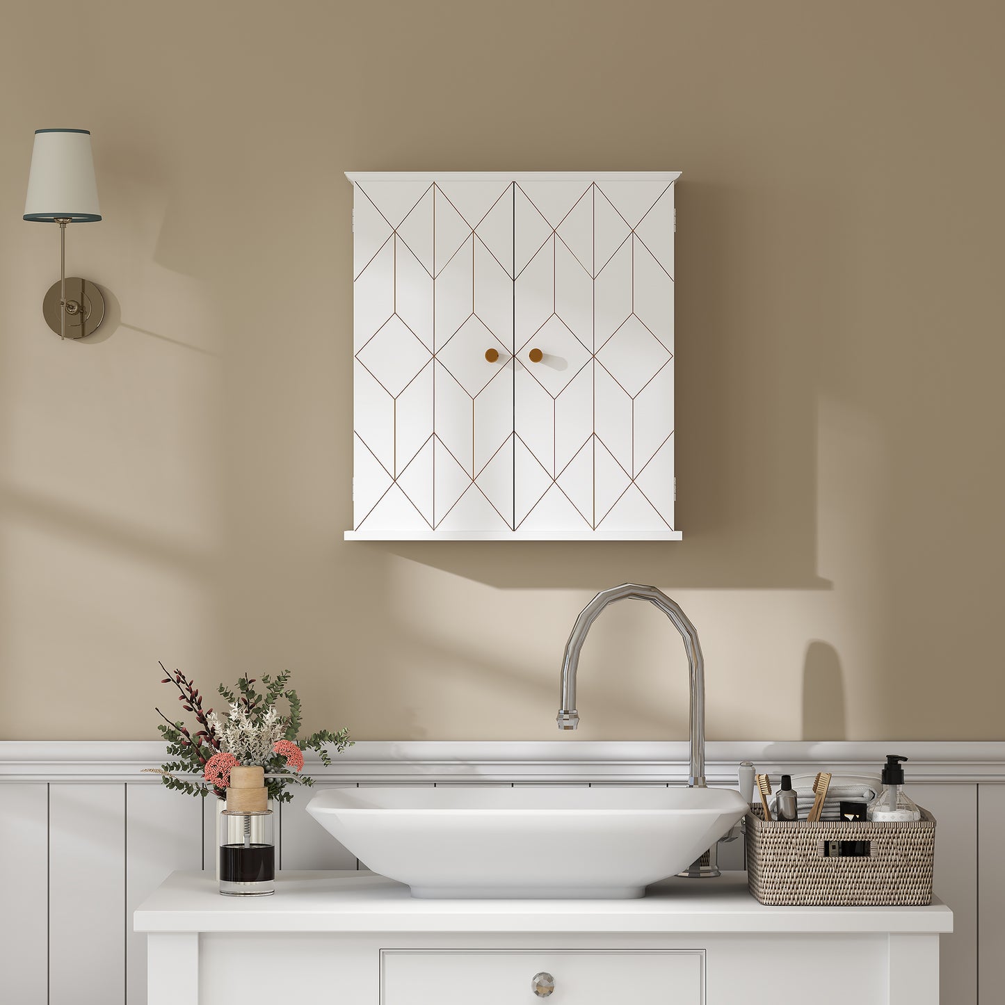 HOMCOM Bathroom Wall Cabinet, Wall Cupboard with Adjustable Shelf, White