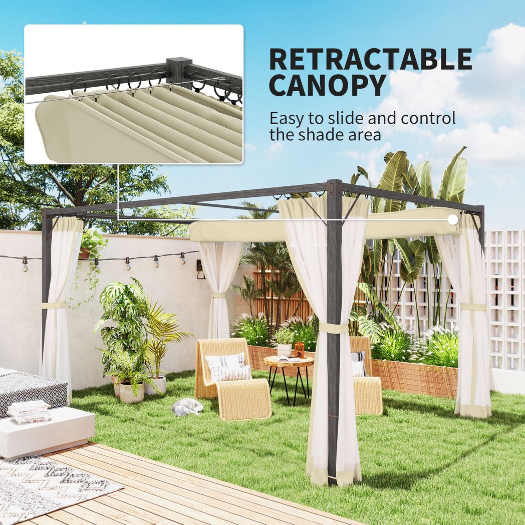 Outsunny 3 x 4m Pergola with Retractable Roof and Netting