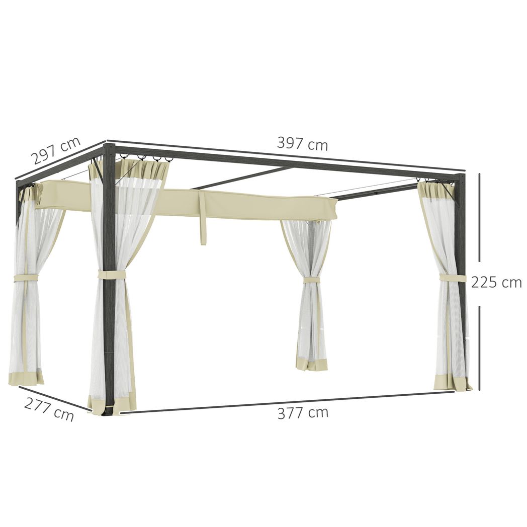 Outsunny 3 x 4m Pergola with Retractable Roof and Netting