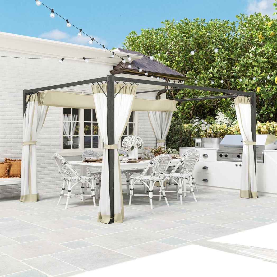 Outsunny 3 x 4m Pergola with Retractable Roof and Netting