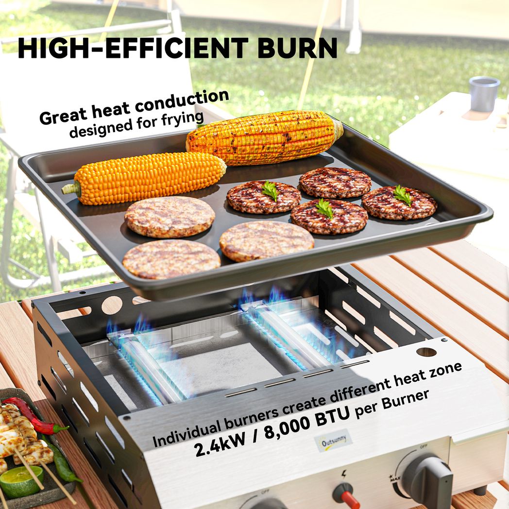 Outsunny Gas Grill, Gas BBQ with Non-Stick Griddle for Camping