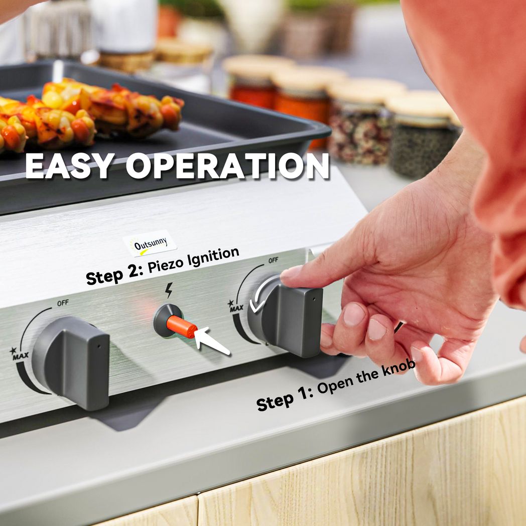 Outsunny Gas Grill, Gas BBQ with Non-Stick Griddle for Camping