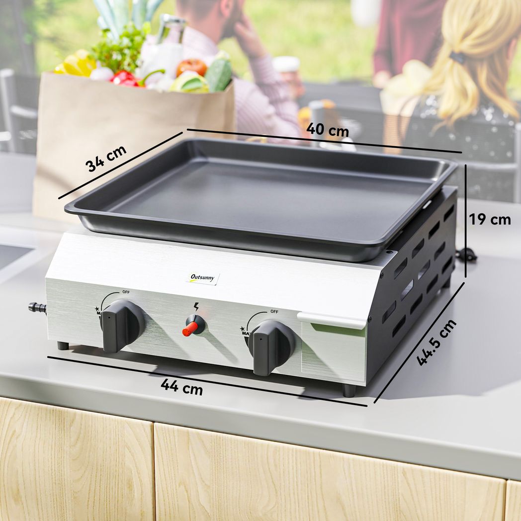 Outsunny Gas Grill, Gas BBQ with Non-Stick Griddle for Camping
