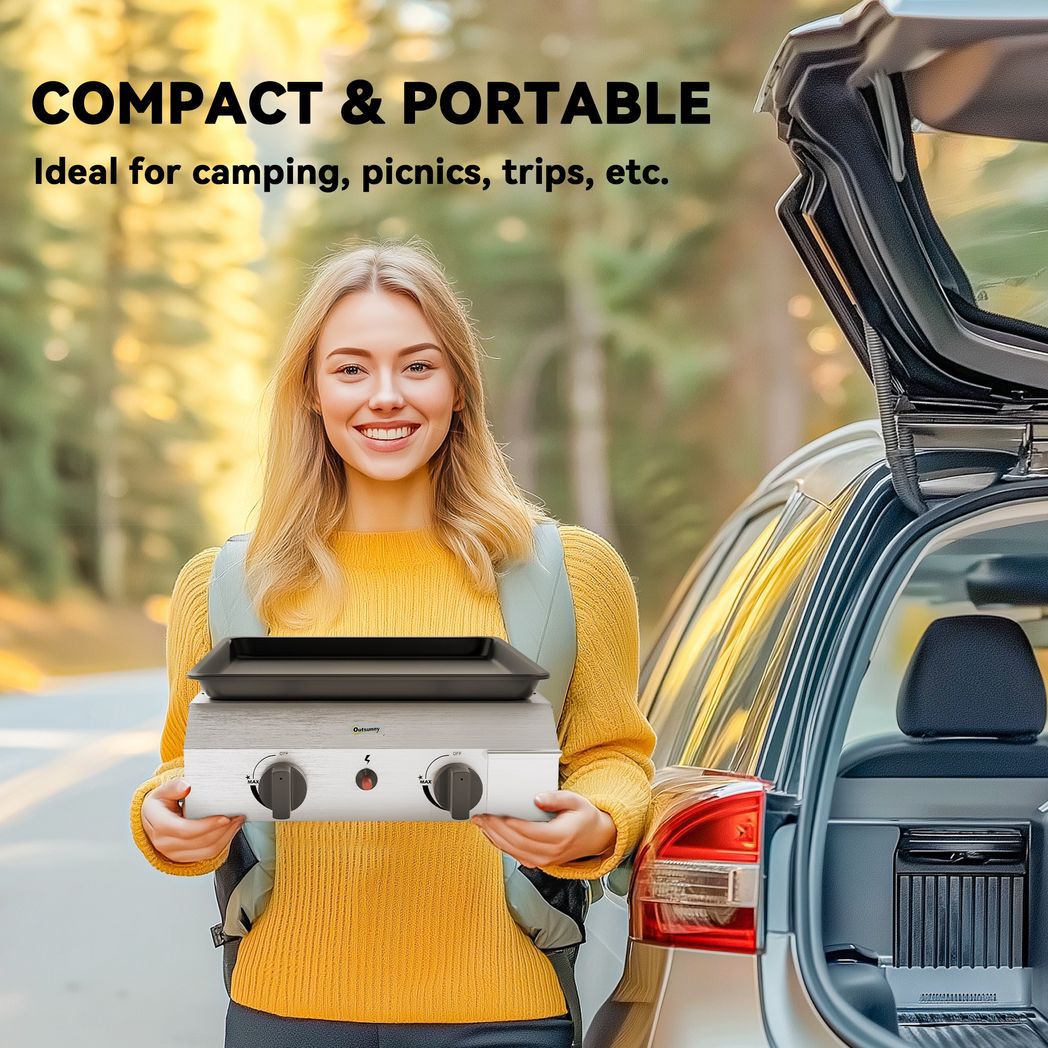 Outsunny Gas Grill, Gas BBQ with Non-Stick Griddle for Camping