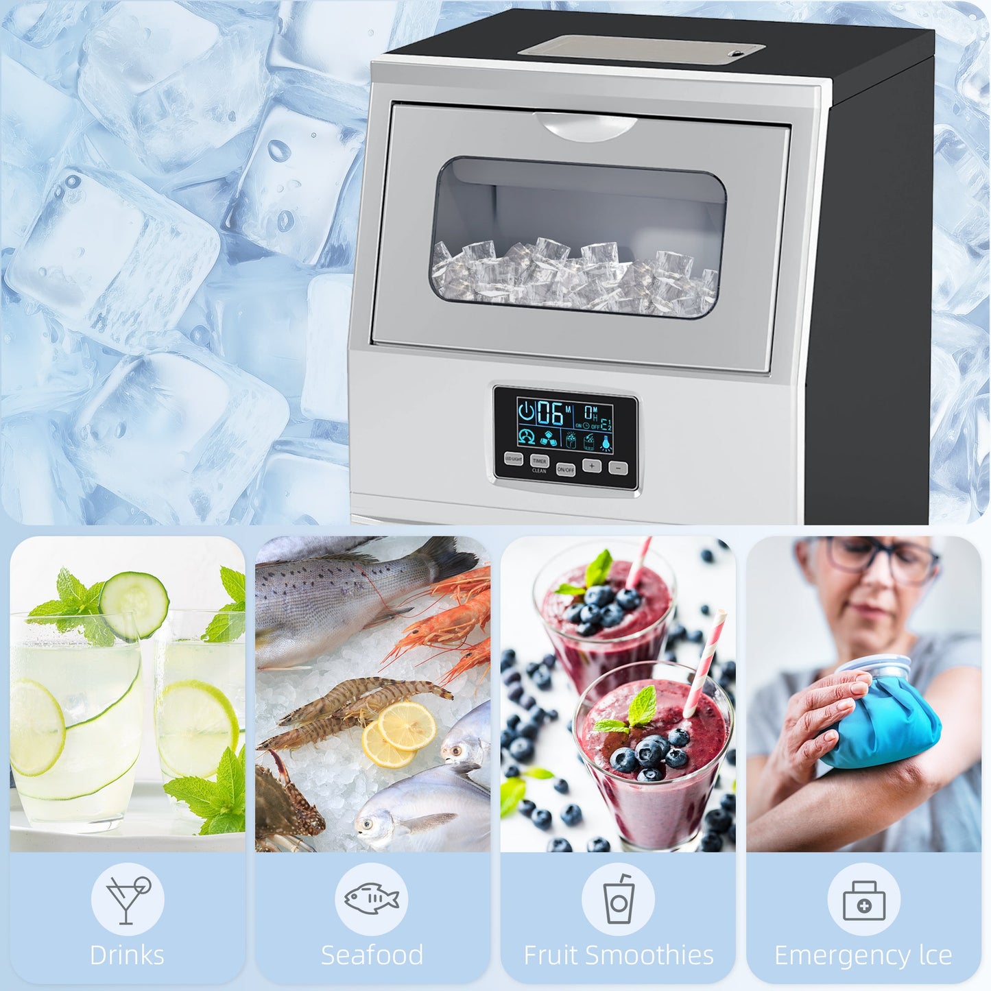 HOMCOM Commercial Ice Maker w/ 4kg Ice Storage for Home Restaurant