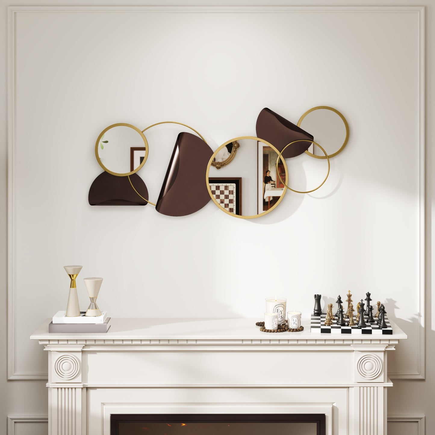 HOMCOM Metal Wall Art, Decorative Mirror Decor for Living Room, Gold Tone