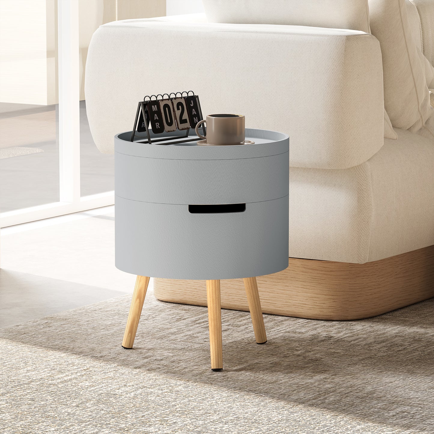HOMCOM Side Coffee Table End Desk Night Stand w/ Detachable Tray, Grey