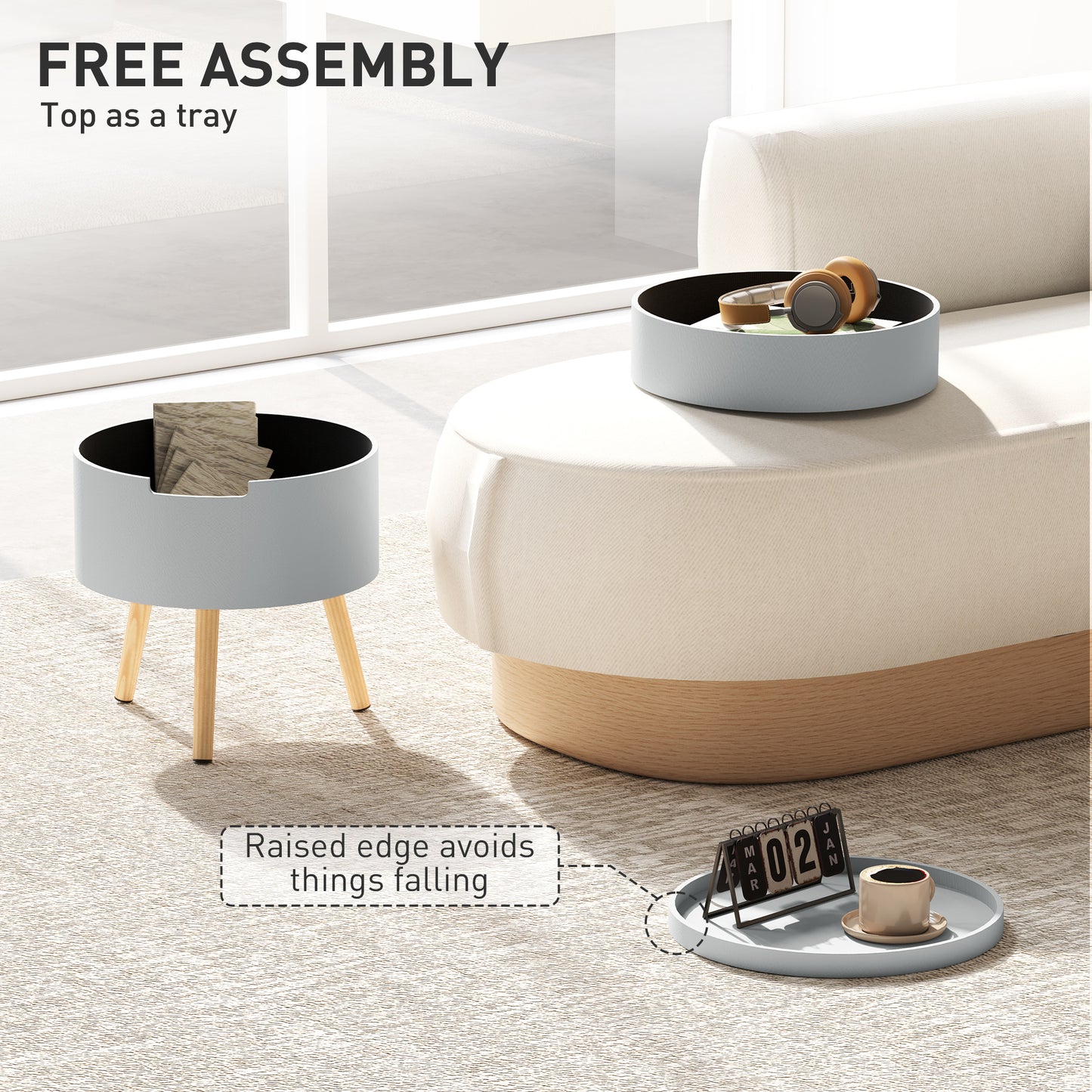 HOMCOM Side Coffee Table End Desk Night Stand w/ Detachable Tray, Grey
