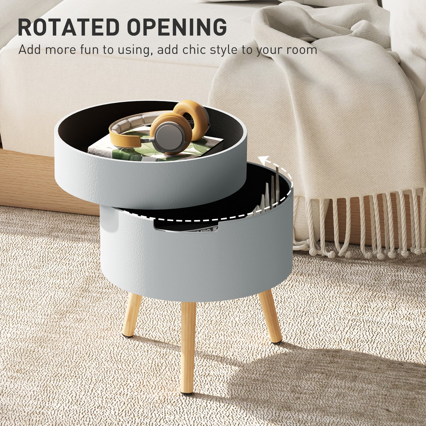 HOMCOM Side Coffee Table End Desk Night Stand w/ Detachable Tray, Grey