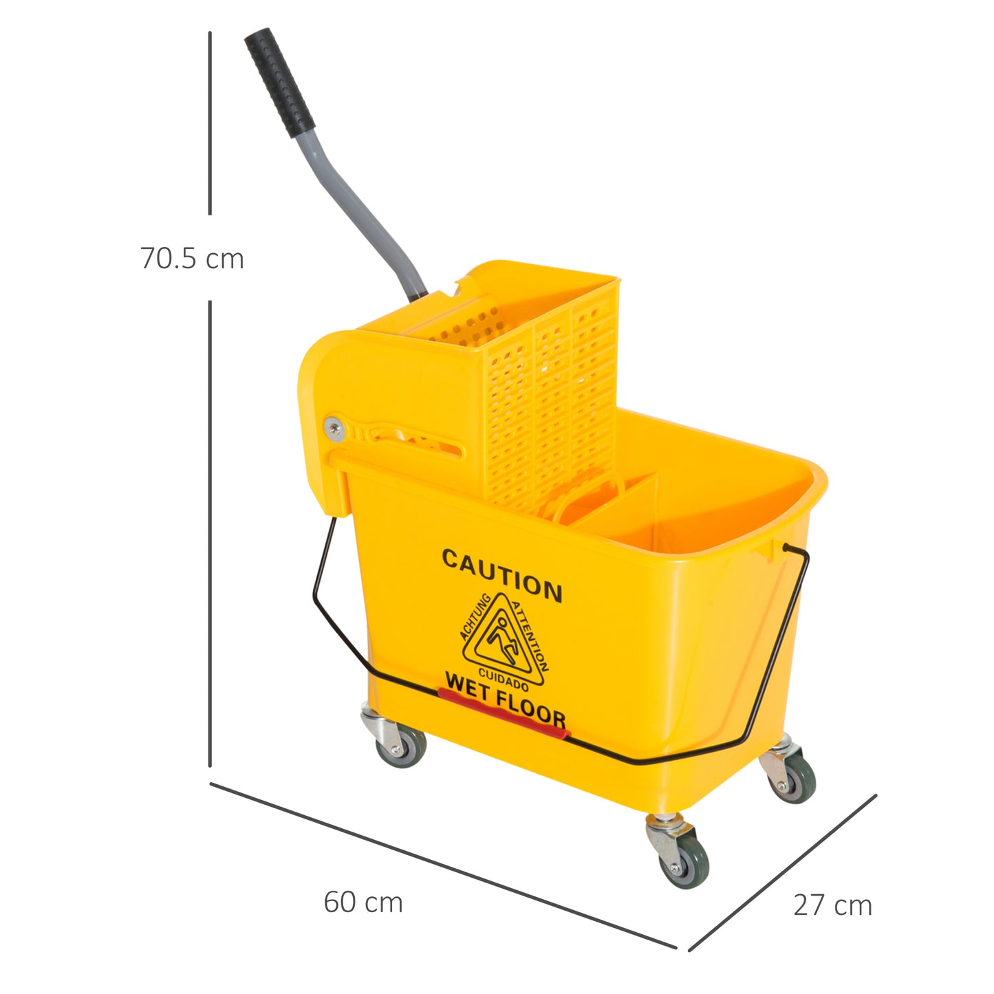 HOMCOM 20L Mop Bucket with Wringer Handle on Wheels for Cleaning Yellow