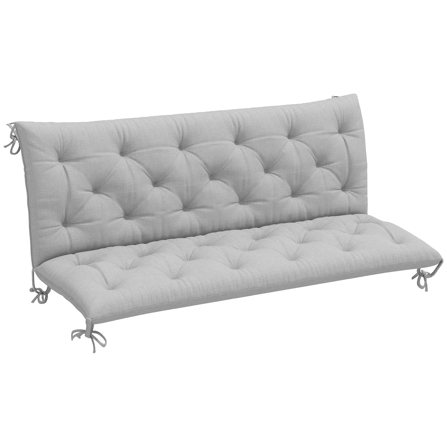 Outsunny 3 Seater Garden Bench Cushion Outdoor Seat Pad w/ Ties Light Grey