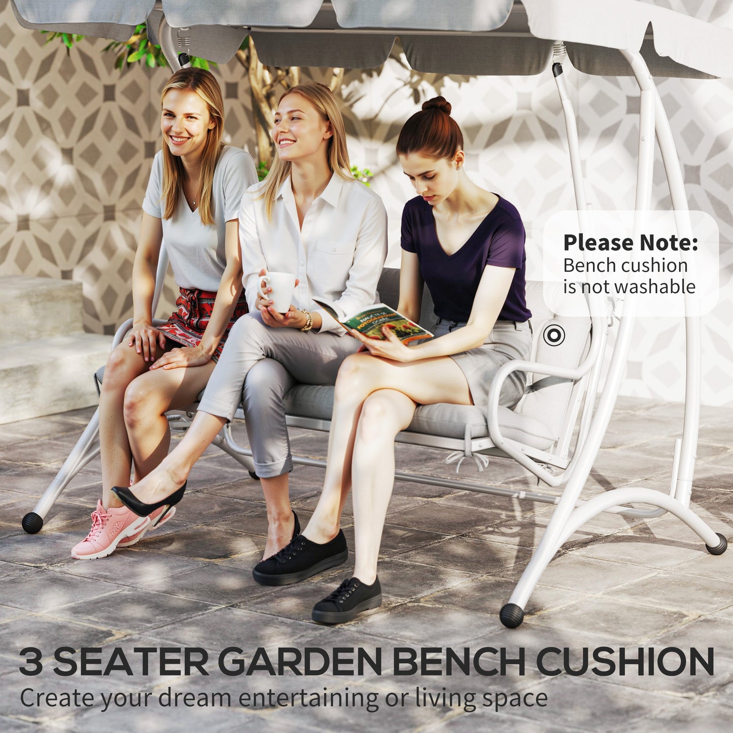 Outsunny 3 Seater Garden Bench Cushion Outdoor Seat Pad w/ Ties Light Grey
