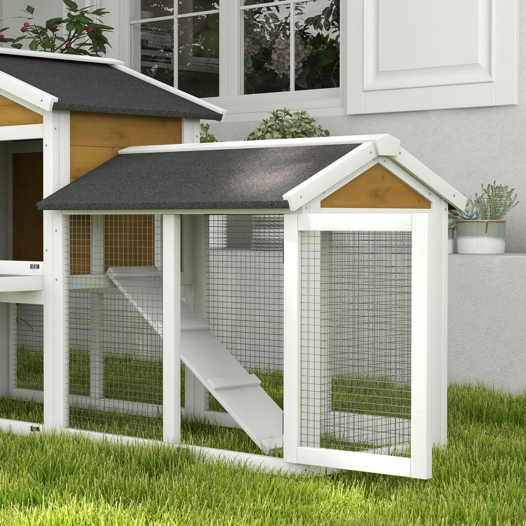 Pawhut 2-Tier Wooden Rabbit Bunny Guinea Pig Hutch Small Pet House Ramp