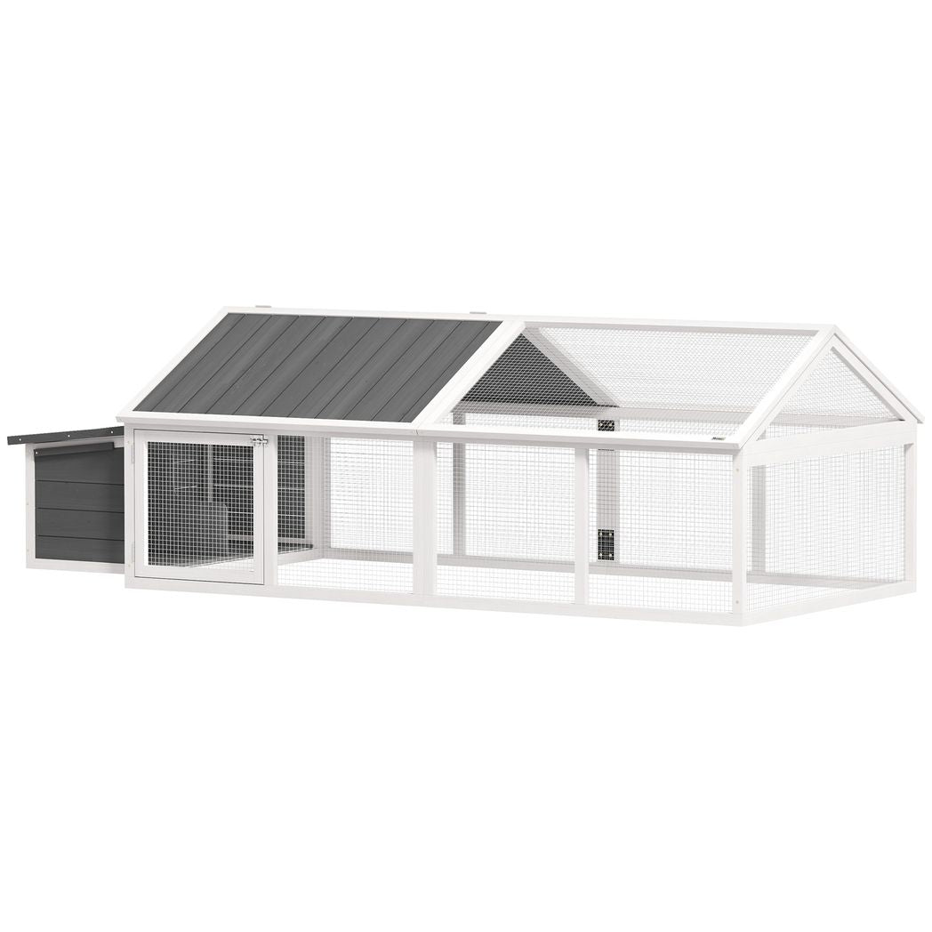 PawHut Wooden Chicken Run with Nesting Box, Openable Roof, for 4-8 Chickens
