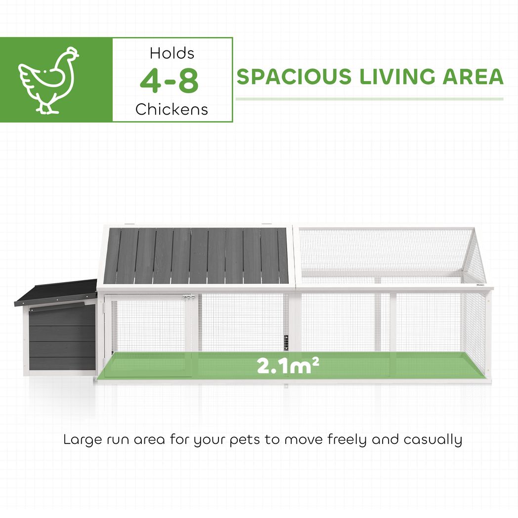 PawHut Wooden Chicken Run with Nesting Box, Openable Roof, for 4-8 Chickens