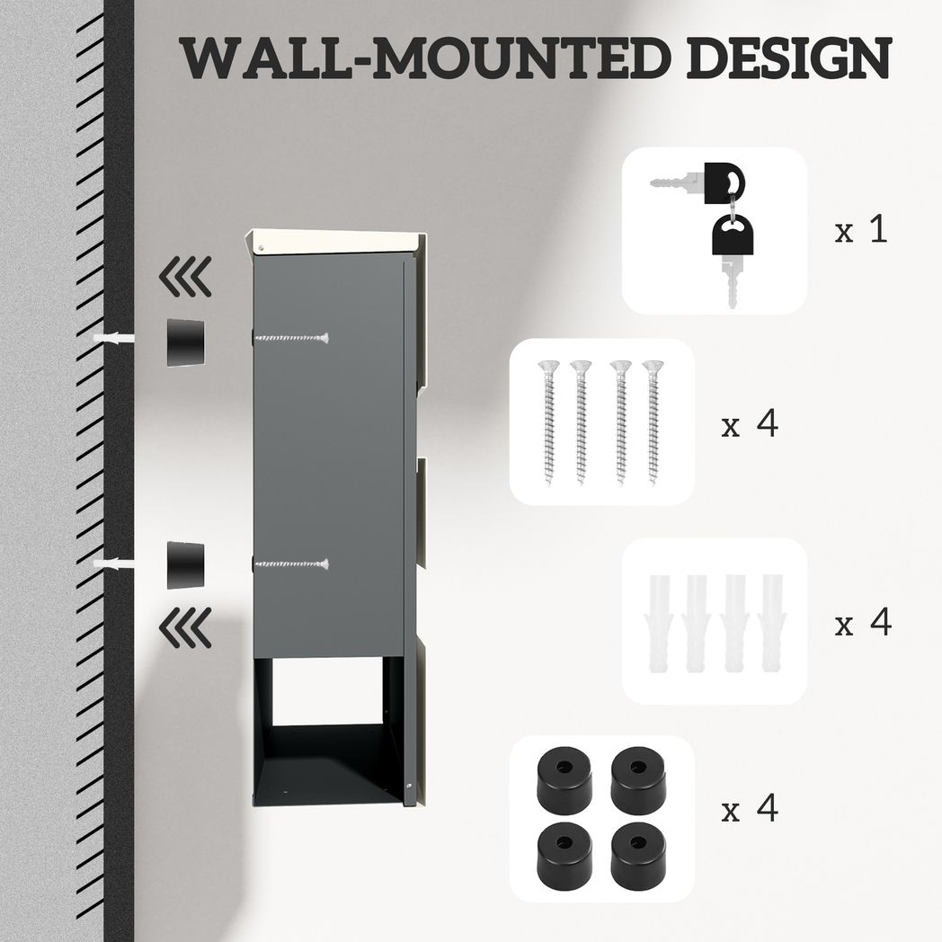 HOMCOM Wall Mounted Post Box, Weatherproof Letterbox with Lock