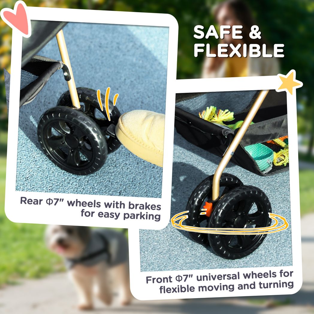 PawHut 3 in 1 Pet Stroller with Detachable Carrier for Mini Dogs